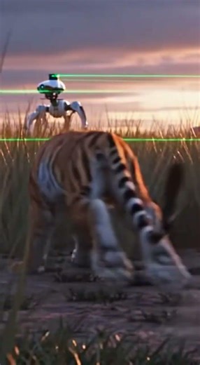 A tiger dodging laser scans from a robot in tall grass #gorillavsrobot #tigervsrobot