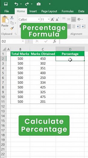 How to calculate PERCENTAGE in excel? | Percentage Formula #shorts #excel