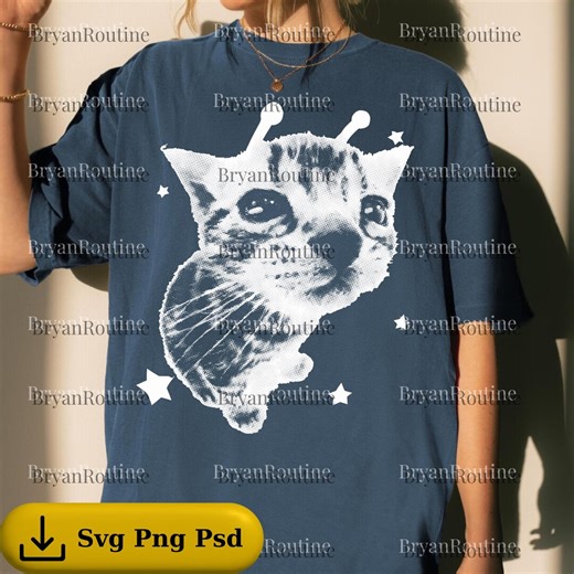 Y2K Alien Cat PNG Svg for Circut, Retro Silly Cat Meme Design, Vintage Kitty Funny Graphic, Quirky Cat Illustration - Etsy