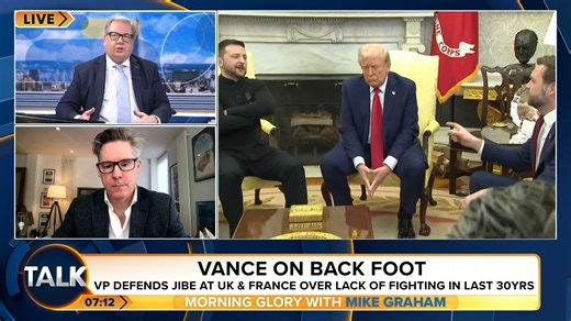 Mike Graham clashes with journalist Dan Hodges over the relationship between President Trump and Ukraine’s leader Zelensky. Mike: ‘You’ve taken offence on Zelensky’s behalf… everybody wants to clutch their pearls!’ Dan: ‘Donald Trump and JD Vance are snowflakes!’ | TalkTVUK
