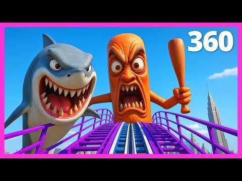 Would you ride the Tung Tung Tung vs Shark Trallalero Tralala Battle 360 Roller Coaster?? // 360 VR