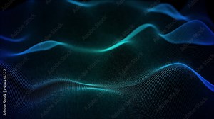 Abstract blue wave form animated loop with blue light digital effect on black background. Network communication wave signal technology futuristic concept.
