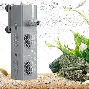 Submersible Aquarium Filter, 15W Internal Aquarium Filter, 3 Stages Adjustable Fish Tank Filter 533 GPH Water Pump for 300-500 Gallon Pond, Aquarium, Statuary, Hydroponics