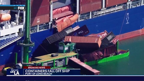 Containers fall off ship in Long Beach