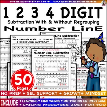 1 2 3 4 Digit Subtraction with & wihtout regrouping with Number Line  Worksheets