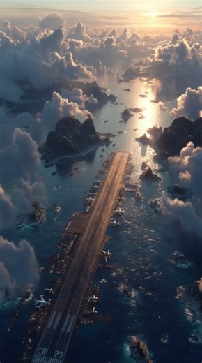 Dreamy Takeoff from a Floating Airport ✈️ Realistic 4K Aerial View | Sunrise Cinematic Scene