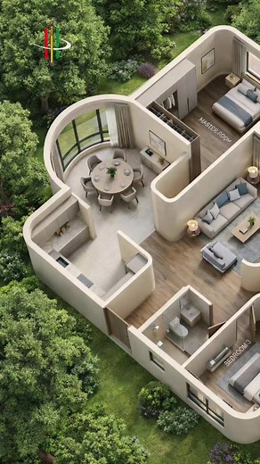 Stunning Three Bedroom House 3D Floor Plan Design