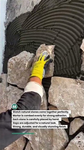 Perfect Natural Stone Wall Installation! #masonry #construction #stonework