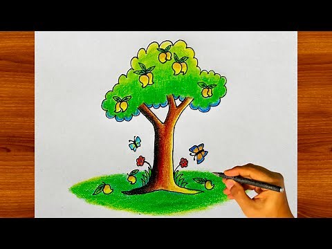 How to draw a Mango tree easy step by step🌳👍| Mango tree drawing and Colouring easy #mangotree