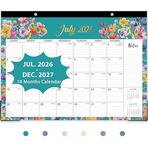 Desk Calendar 2026-2027 - JULY 2026 - DEC. 2027, 17" x 12", Large Desk Calendar, 18-Month Desktop/Wall&#x
