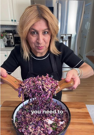 ROASTED RED CABBAGE AND QUINOA SALAD!💜 Roasted cabbage and red onion salad with fluffy quinoa - the combo you needed! Perfect for lunch, hosting, or an easy healthy dinner. You can also turn it into a full meal by adding feta, grilled fish, or grilled chicken, and it tastes even better the next day. Follow @ruhamasfood for more You can shop my WOW apron 👩‍🍳 at my website: RuhamasFood.com. . Recipe: Ingredients: For roasting: 1 red cabbage, cut in half and thinly sliced 1 red onion, cut in hal