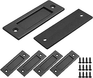 JaGely 6 Packs Black 6" Sliding Barn Door Finger Pull Set Simple Finger Flush Pull Handle Rectangular Pocket Door Pulls with Flat Bottom, for Gates Garages Sliding Doors Cabinets Closet and Drawers