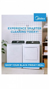 Shop your Black Friday deal and upgrade laundry day with the Midea Smart Wave Impeller Washer and Tumble Dryer. The washer delivers a gentle yet powerful clean using less water, automatically senses the perfect level for every load, and keeps your drum fresh with its hygienic Tub Clean feature. Paired with the large-capacity dryer that stops automatically at the perfect dryness and releases clothes wrinkle-free, this duo brings unmatched convenience to your home. Smarter technology, fresher laun