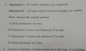 5. Statement-I : All similar triangles are congruent.Statemen... | Filo