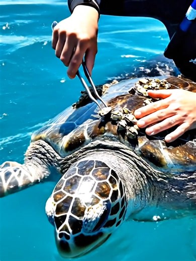 Ancient Mariner Turtle with Barnacles in Coral Reef