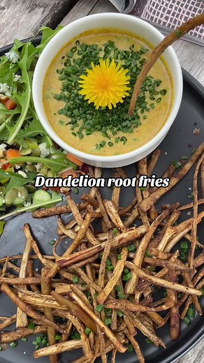 Dandelion root fries This recipe from Kathi’s book is so delicious, nutritious, and fun to make! Start out by harvesting the roots when they’re young and tender. You’re going to want to separate the roots from the greens and wash them THOROUGHLY. After you slice and season them, spread them out on a baking sheet and bake them at 350 for 12 minutes and check every 2 after if you want them darker. Kathi likes hers almost burnt! For maximum flavor and herbal support we made an easy Fire Cider honey