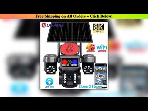 V380 WiFi Wireless Solar Camera Outdoor 10X Zoom Triple Screen 4G Sim Solar IP Cam 720 Security