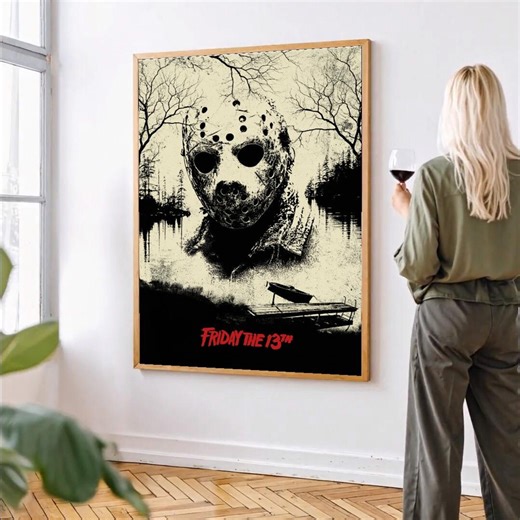 Friday the 13th Poster Slasher Horror Wall Art Vintage Jason Mask Print Dark Cinematic Decor - Etsy