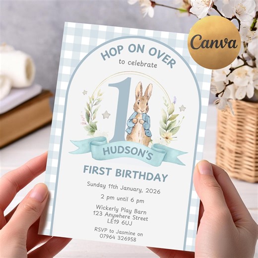 EDITABLE Peter Rabbit Birthday Invitation, 1st Birthday Invite for Boy or Girl, First Birthday Digital Party Invitation, Editable Invite - Etsy UK