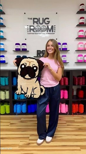 Let’s make a pug rug together at ‪@therugroom‬ ! 🧶✨ #pug #rugmaking #yarn #diyrug #utah