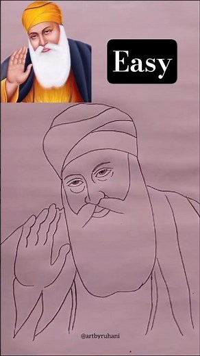 How to draw Guru Nanak Dev ji drawing tutorial easy #gurunanakdevji #drawing #punjab