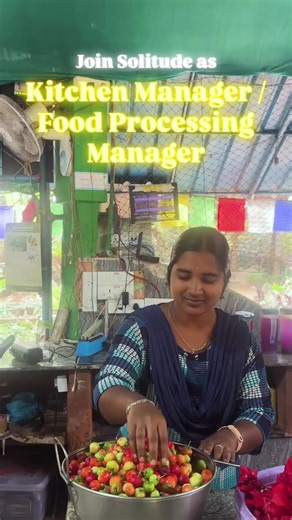 🚨 Join Solitude as Kitchen Manager / Food Processing Manager 🚨 Only for people from nearby villages Kuilapalyyam, Alankuppam, Sanjeev Nagar, Bommayapalayam, Ediyanchavadi. If you’re interested, WhatsApp us on 9843319260 with following details: Name, Age, Work Experience Looking forward to have you in our lovely team ❤️ #krishnamckenzie #permaculture #naturalfarming #motherearth #foodforests