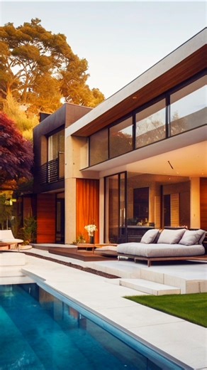 Beautiful House exterior Design with rectangle pool shape 💫