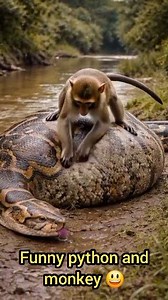 Amazing big belly python and funny monkey. #AI #animals #python | Sudip Kumar Patra