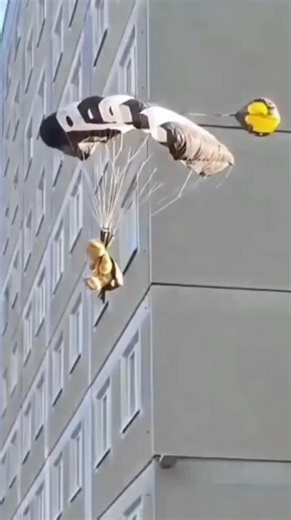 Teddy Bear Skydiving with Mini Parachute