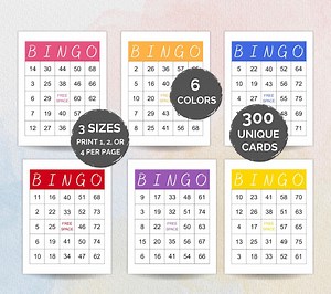 300 Unique Bingo Cards, Colorful Bingo Set, Print 1, 2, or 4 per Page, Classroom Bingo, Bingo for Kids, Fun Party Game, Printable Bingo Game - Etsy Canada