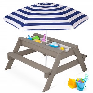 Best Choice Products Kids 3-in-1 Outdoor Convertible Activity Sand & Water Picnic Table w/ Umbrella - Gray/Navy - Walmart.com