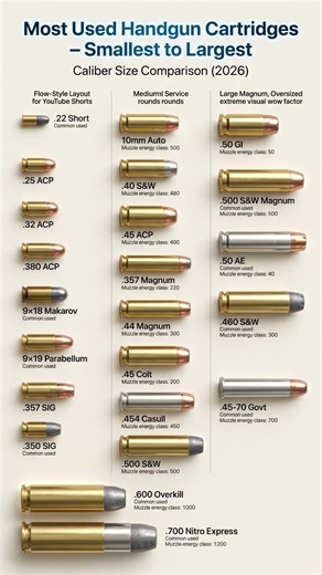 Smallest to Largest Handgun Calibers 🔥