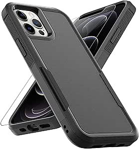MDCN for iPhone 12 / iPhone 12 PRO Case: Dual Layer Protective Heavy Duty Cell Phone Case Shockproof Rugged Bumper Tough with Screen Protector - Military Grade Drop Tested for iPhone 12/12 PRO, Black
