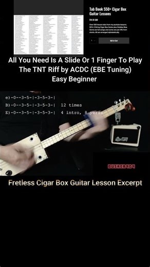 All You Need is a Slide or 1 Finger to Play The TNT Riff By ACDC, On Cigar Box Guitar No Chat Lesson