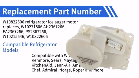 W10822606 Refrigerator Ice Auger Motor Replacement Compatible with Whirlpool, Ken More, Sears, Maytag, KitchenAid Series, Fridge Ice Crusher Motor Replaces W10271506 W10215646 AP5985114 PS11723175