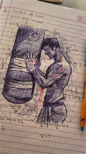 how to draw a boxer practicing with punching bag ballpen #sketch #boxer #fight #comeback