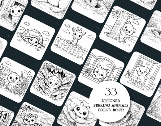 Coloring Book Peeking Animals for Kids – 33 Printable Pages | Calm & Fun Coloring, US Letter (PDF   Png)books Colored - Etsy