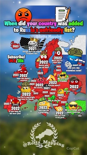 When was your Country added to Russia's Unfriendly list? 😡🇷🇺📄 #map #mapping #geography #geo #europe