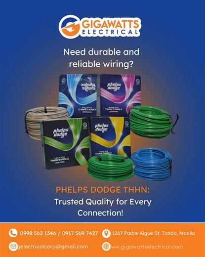 Power Up with Phelps Dodge THHN Wires! Made for high performance, heat resistance, and long-term reliability. Perfect for residential, commercial, and industrial use! Get yours today at Gigawatts! #PhelpsDodge #ElectricalSolutions #DurableProducts #ReliableElectrical #GigawattsElectrical #QualitySupplies #Protection #YourGoToStore #OnTimeDelivery #AffordableProducts #ElectricalSafety #ShopWithUs #ElectricalNeeds #ReliableProducts | Gigawatts Electrical Corporation