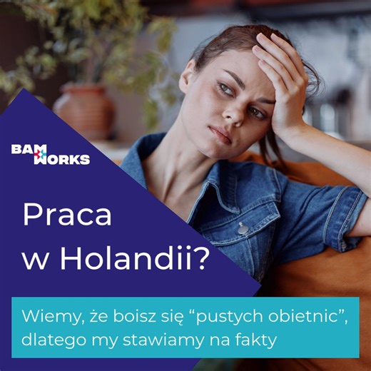 Praca w Holandii bez „pustych obietnic”? Sprawdź, jak to robimy w BAM Works! Szukasz stabilizacji, a nie stresu? Wiemy, że boisz się niejasnych warunków, dlatego stawiamy na czyste zasady i ludzkie podejście. Nie tylko rekrutujemy – dbamy o to, abyś w nowym miejscu czuł się bezpiecznie i po prostu zaopiekowany. Daj sobie luksus świętego spokoju. Szczegóły znajdziesz w wideo poniżej! ⬇️ Masz pytania? Pisz lub dzwoń! 📞 48 71 716 68 57 📧 recruitment@bamworks.eu | BAM Works Polska