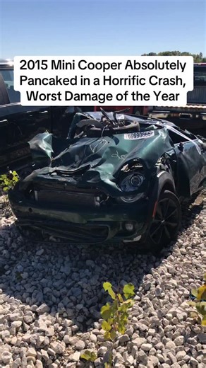Vehicle ID Specialists on Instagram: "Mini Cooper absolutely pancaked in a horrific crash most likely a mortal event #crash #salvage #minicooper #cargram"