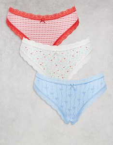 Cotton On 3 pack cotton lace cheeky brief in multi | ASOS