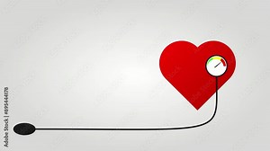 Sphygmomanometer Animated with Red Heart illustration and copyspace