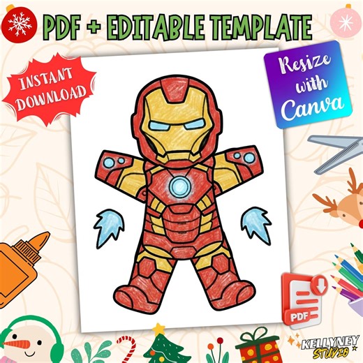 Disguise a Gingerbread Man Project | Iron Man Printable | Christmas Kids Craft | Superhero School Activity | Instant Download | Editable - Etsy