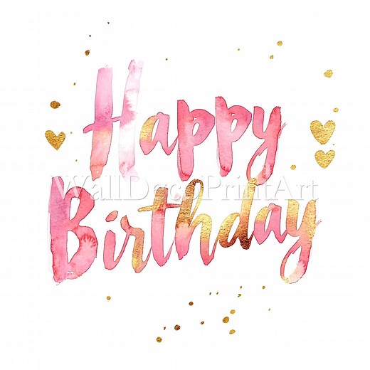 10 Pink & Gold Happy Birthday Clipart Bundle - High Quality Jpgs - Digital Download - Commercial Use, Watercolor, Mixed Media, Digital Print - Etsy