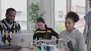 Group of diversity student and teacher in science class. kids learning chemical at school