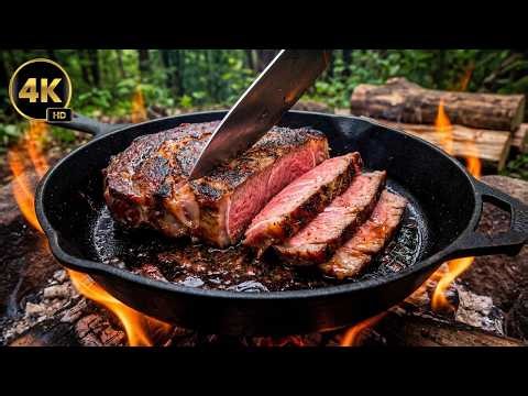 Cooking the Juiciest Ribeye Steak Over Fire in the Wilderness