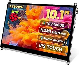10 inch Monitor HDMI Touchscreen 10.1 inch Small Display LCD Smooth Responsive Touch Screen IPS 1024x600, Dual Speakers, HDMI Input, for Raspberry Pi 5 4 3 2 Zero B B+, Drive Free