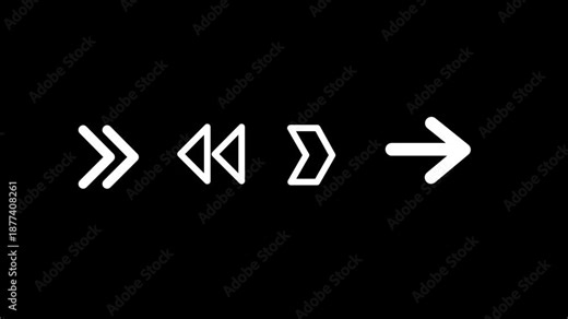 Animated arrows set with directional fast forward rewind next and right pointer symbols