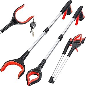 2-Pack Grabber Reacher Tool,32 Inch Extra Long Foldable Pick Up Stick with Strong Grip Magnetic,360°Rotating Anti-Slip Jaw,Trash Claw Grabber Tool,Trash Picker Tool for Outdoor & Indoor (Red)